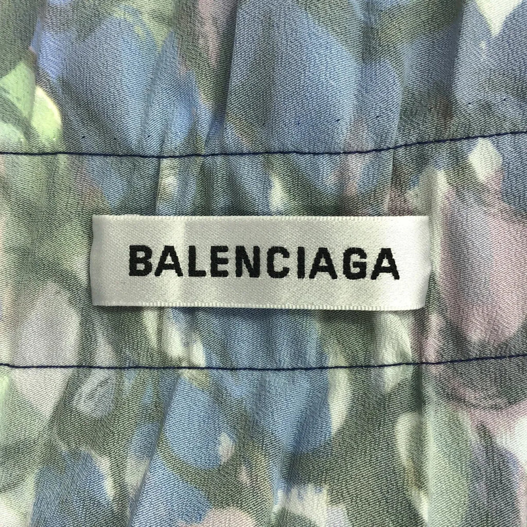 【美品】  BALENCIAGA / バレンシアガ | 総柄 バックロゴ アシンメトリー サイドジップ プリーツ スカート | 36 | ブルー | レディース