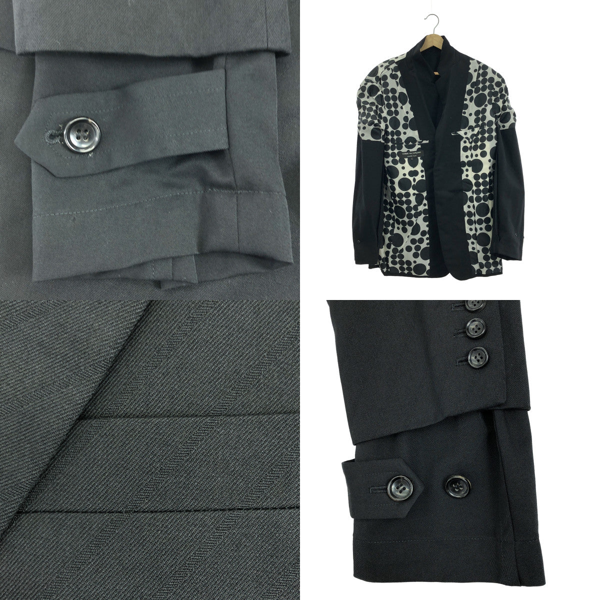 COMME des GARCONS HOMME PLUS / 콤데 갤슨 옴플루스 | 2009SS | 자가드 도킹 레이어드 슬리브 싱글 재킷 / 도트 무늬 안감 |