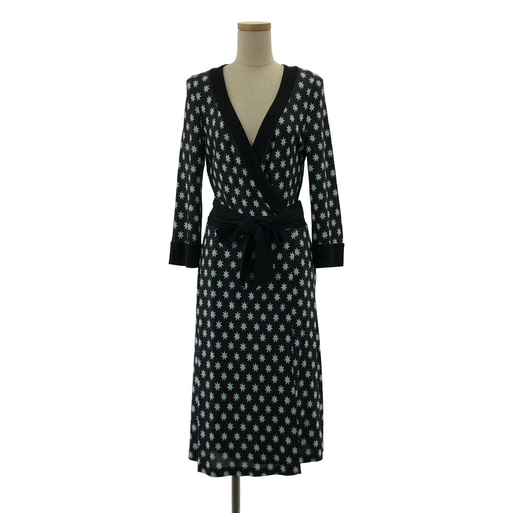 DIANE VON FURSTENBERG / ダイアンフォンファステンバーグ | TAURUS / スター総柄 シルク ラップワンピース | 8 | ブラック / ライトブルー | レディース