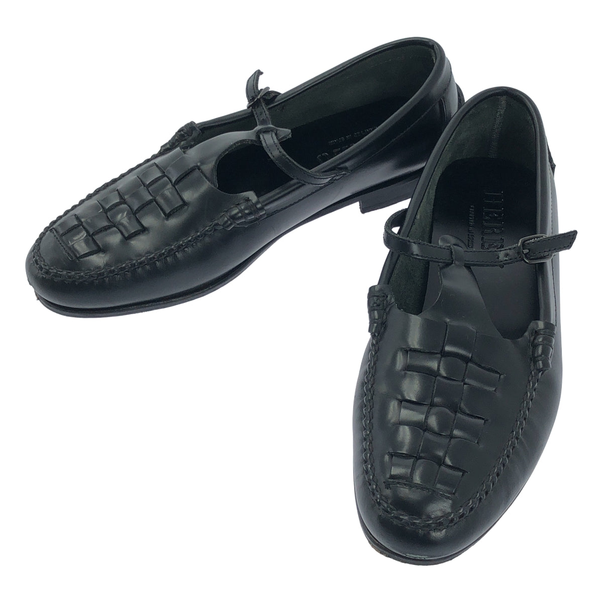 HEREU / 헤레우 | T-bar Maqueda Loafer / 가죽 뜨개질 스트랩 로퍼 가죽 신발 | 37 | 블랙 | 여성