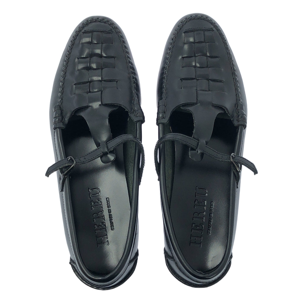 HEREU / ヘレウ | T-bar Maqueda  Loafer / レザー 編み込み ストラップ ローファー 革靴 | 37 | ブラック | レディース