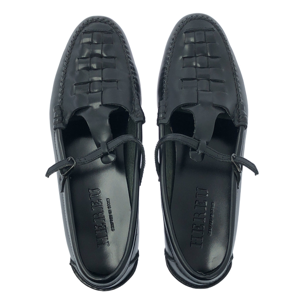 HEREU / ヘレウ | T-bar Maqueda  Loafer / レザー 編み込み ストラップ ローファー 革靴 | 37 | ブラック | レディース