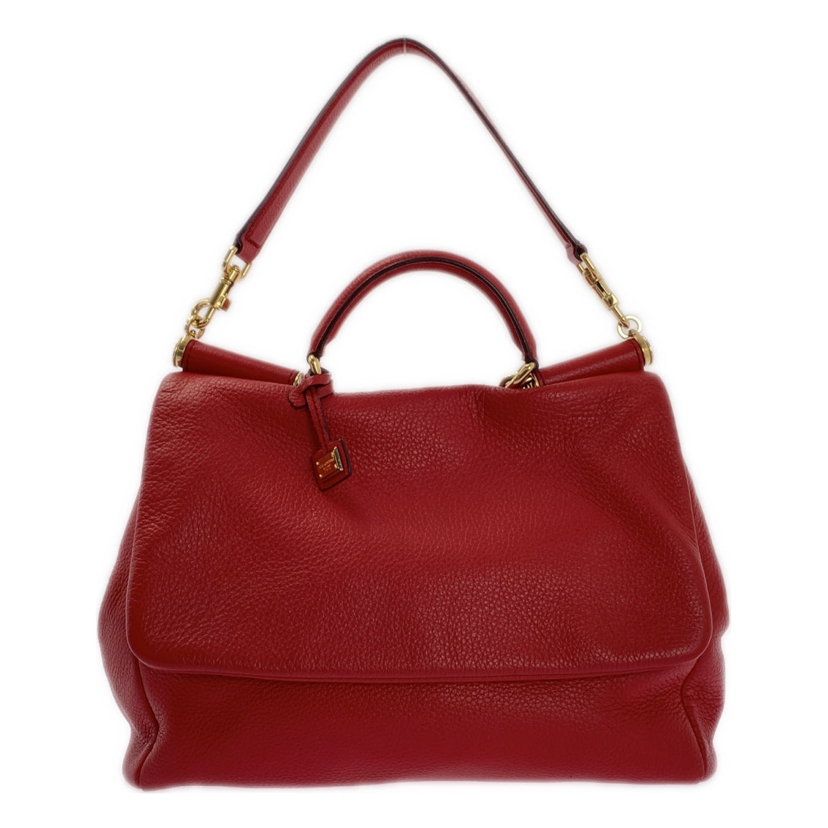 [狀況極佳] DOLCE &amp; GABBANA | SICILY | 柔軟西西里雙向皮革翻蓋單肩手提包 | 全豹紋內襯 | 紅色 | 女款