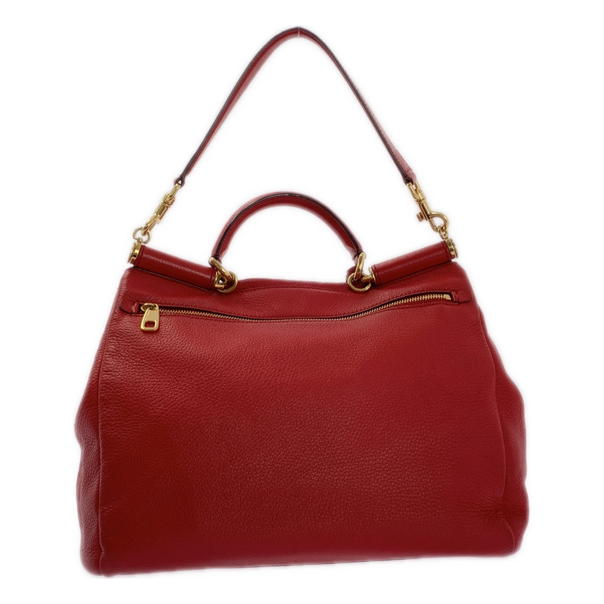 [狀況極佳] DOLCE &amp; GABBANA | SICILY | 柔軟西西里雙向皮革翻蓋單肩手提包 | 全豹紋內襯 | 紅色 | 女款