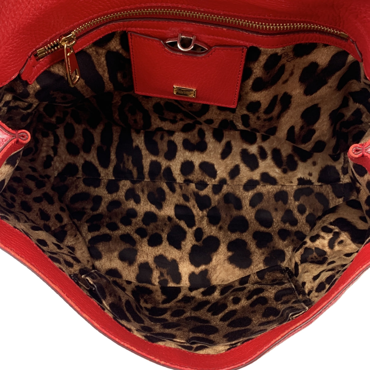 [狀況極佳] DOLCE &amp; GABBANA | SICILY | 柔軟西西里雙向皮革翻蓋單肩手提包 | 全豹紋內襯 | 紅色 | 女款