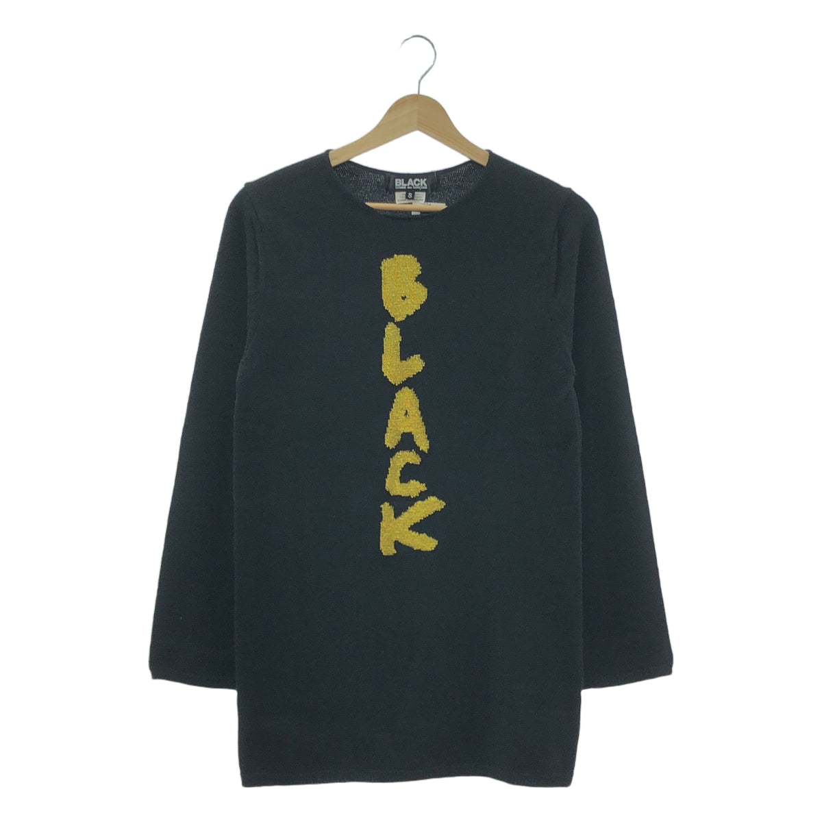 【新品】  BLACK COMME des GARCONS / ブラックコムデギャルソン | 2019SS / AD2018 | ゴールドロゴ ウール混 長袖 ニット | S | ブラック / ゴールド | レディース