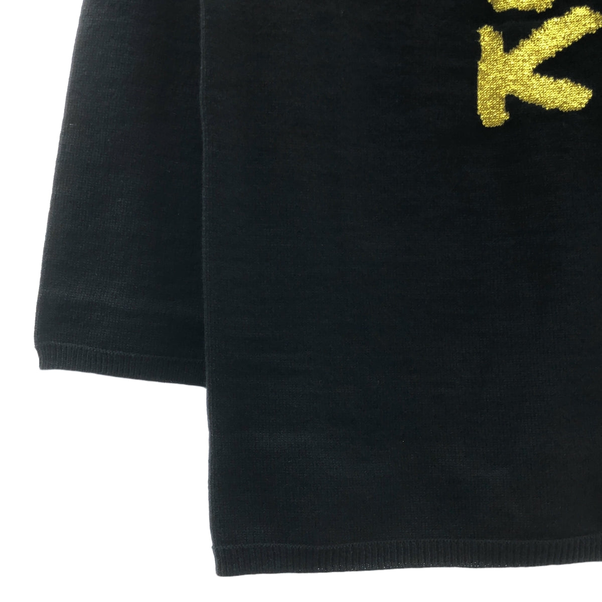 【新品】  BLACK COMME des GARCONS / ブラックコムデギャルソン | 2019SS / AD2018 | ゴールドロゴ ウール混 長袖 ニット | S | ブラック / ゴールド | レディース
