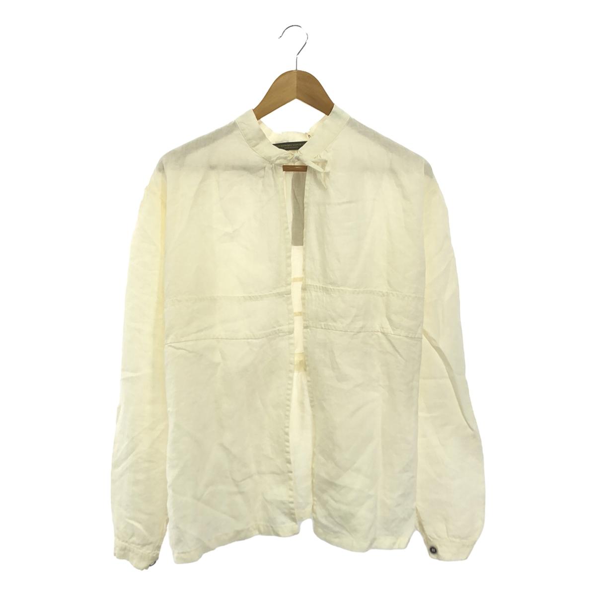 [New] GARMENT REPRODUCTION OF WORKERS | Linen Buttonless Waist Drawstring Band Collar Blouse | 0 | White | Women's