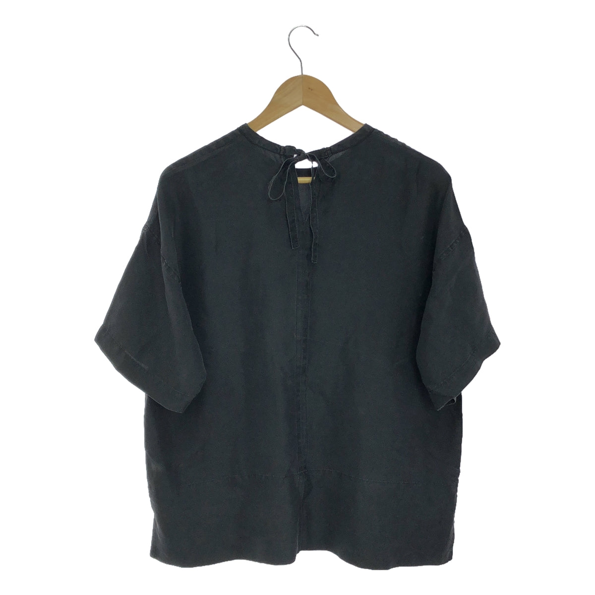 BLAMINK | Intimate Silk Short Sleeve Back Ribbon Pullover Blouse | Black | Women's