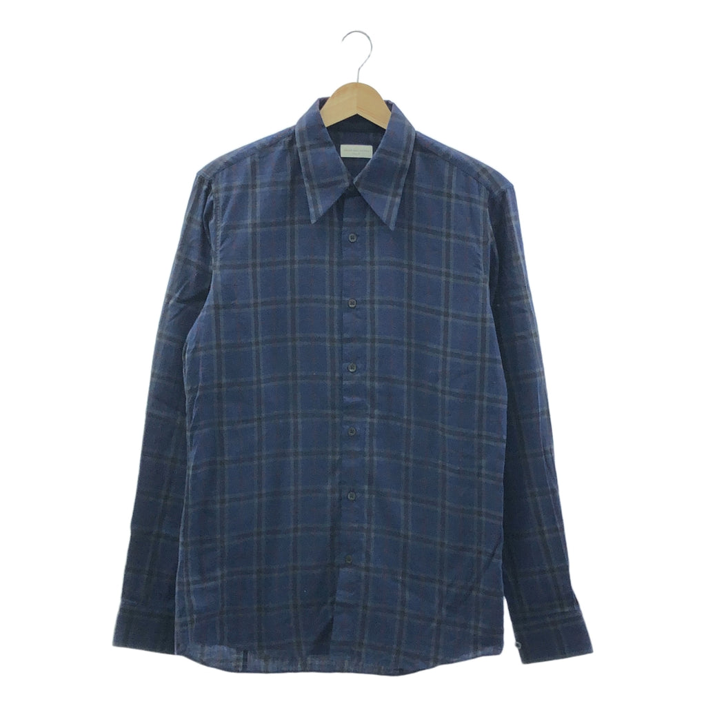 DRIES VAN NOTEN / ドリスヴァンノッテン | コットン チェック レギュラーカラー シャツ | 46 | ネイビー | メンズ