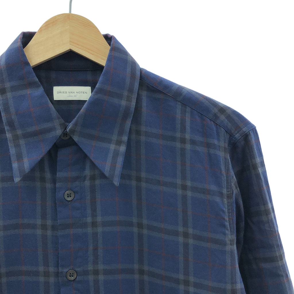 DRIES VAN NOTEN / ドリスヴァンノッテン | コットン チェック レギュラーカラー シャツ | 46 | ネイビー | メンズ
