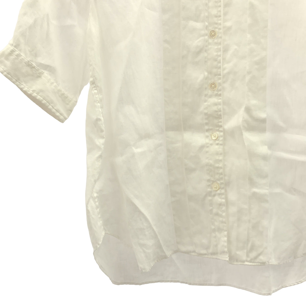 MARGARET HOWELL / マーガレットハウエル | リネン ピンタック バンドカラー 半袖シャツ | 1 | レディース