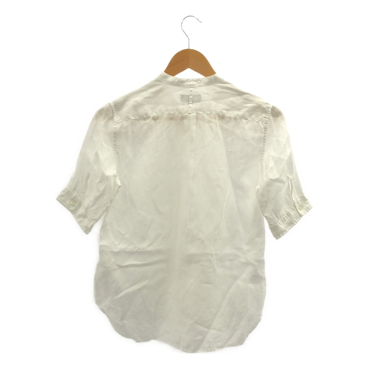 MARGARET HOWELL / マーガレットハウエル | リネン ピンタック バンドカラー 半袖シャツ | 1 | レディース