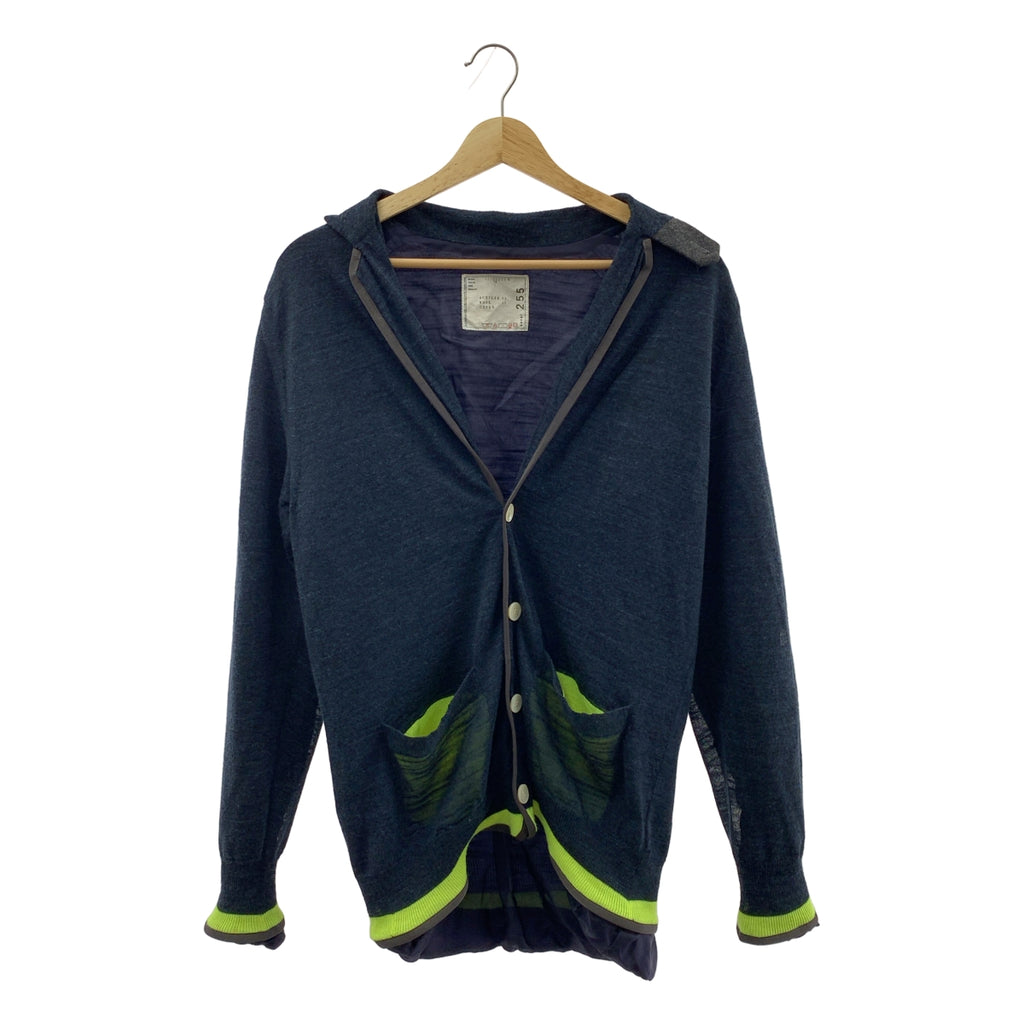 sacai / サカイ | ウール混 パイピング ニットカーディガン ジャケット | 1 | ネイビー | メンズ