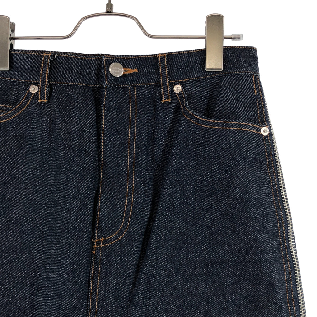 【미품】 sacai / 사카이 | × APC / 사이드 주름 지퍼 데님 스커트 | 34 | 인디고 / 카키 | 여성