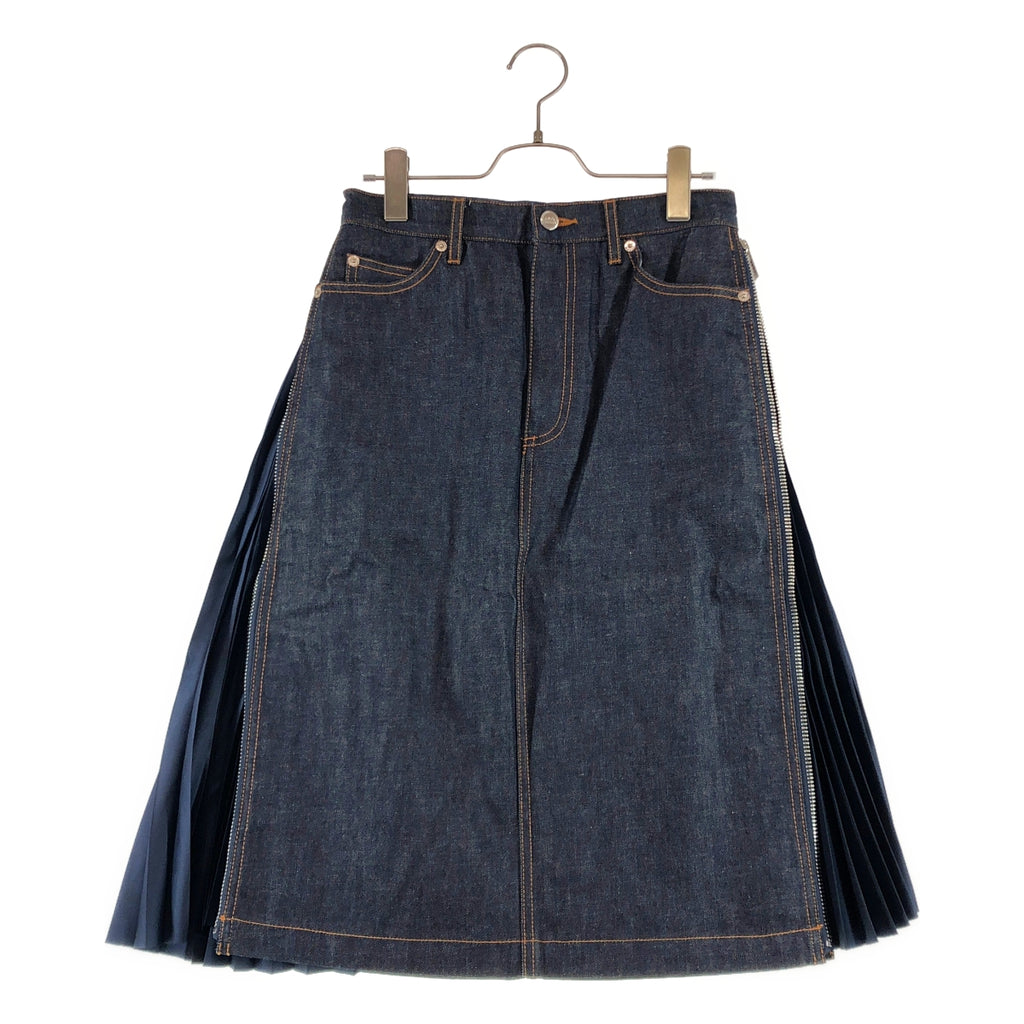 【미품】 sacai / 사카이 | × APC / 사이드 주름 지퍼 데님 스커트 | 34 | 인디고 / 카키 | 여성