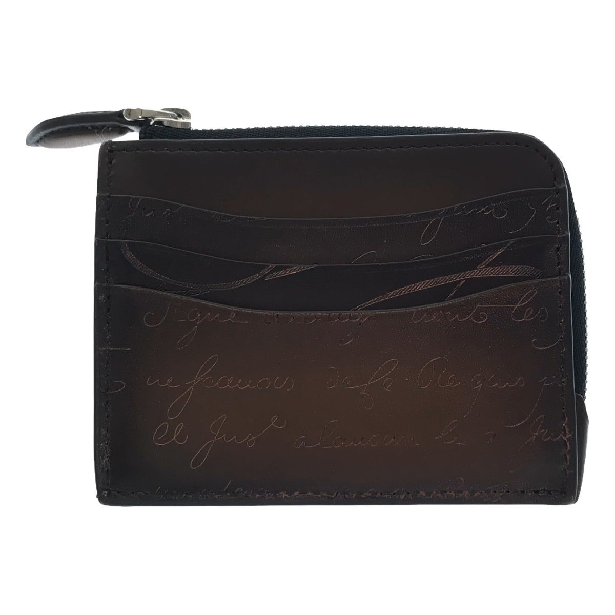 [Beautiful Condition] BERLUTI | Leather Calligraphy Patine Card Holder Coin Case | Brown | Men's