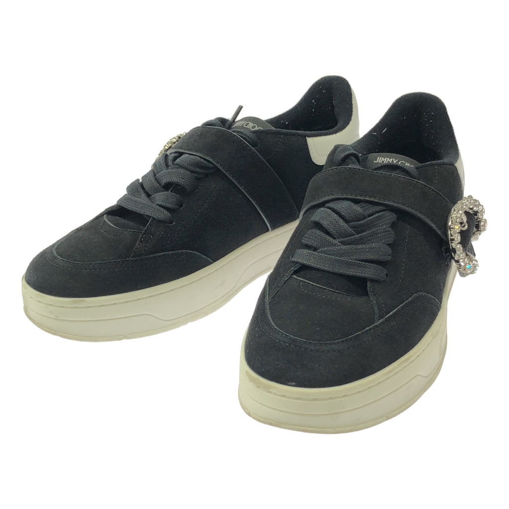 JIMMY CHOO / ジミーチュウ | OSAKA LACE UP XYT VCY / スエード レザー ビジュー装飾 スニーカー | 38 | ブラック | レディース