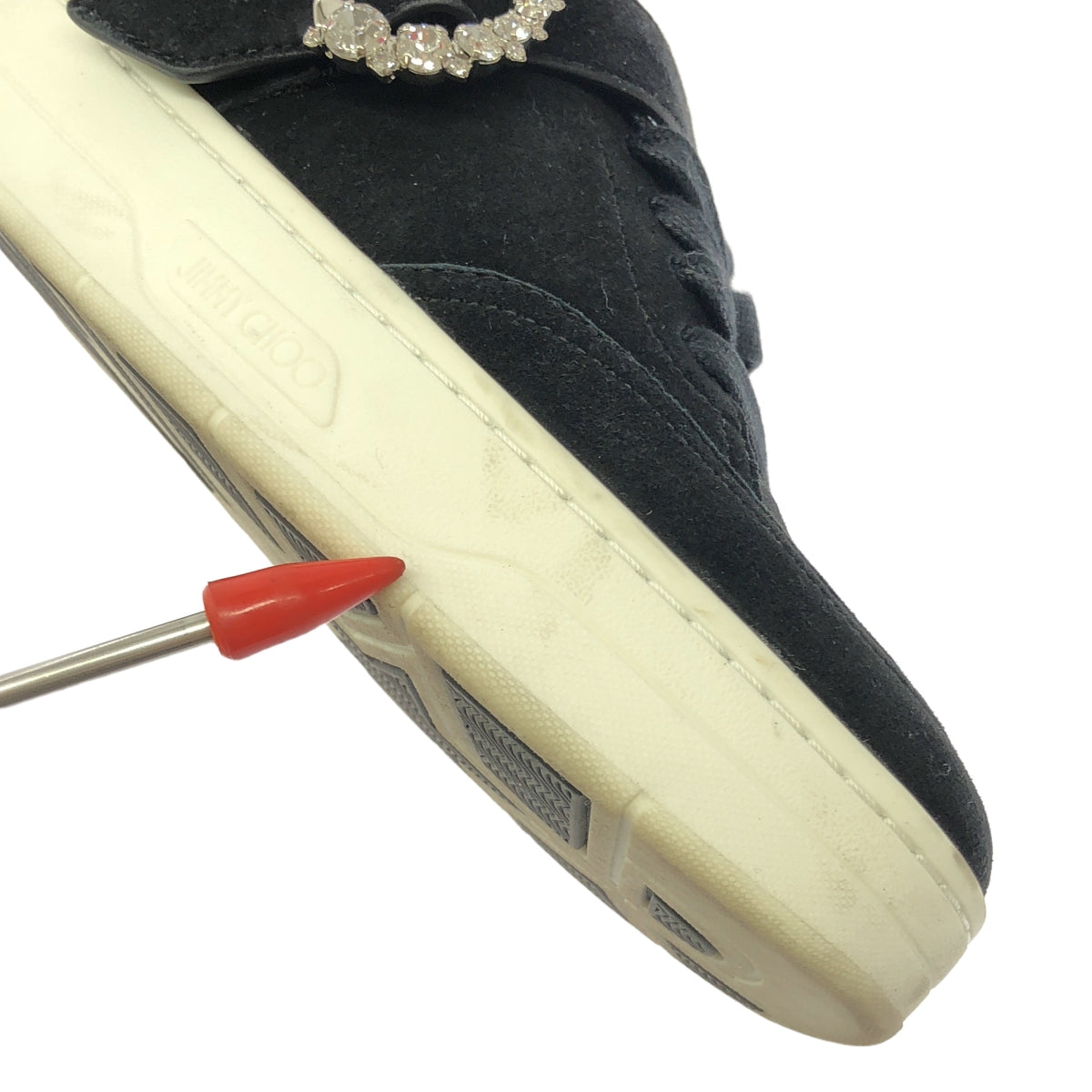 JIMMY CHOO / ジミーチュウ | OSAKA LACE UP XYT VCY / スエード レザー ビジュー装飾 スニーカー | 38 | ブラック | レディース