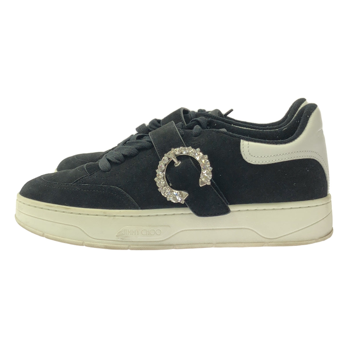 JIMMY CHOO / ジミーチュウ | OSAKA LACE UP XYT VCY / スエード レザー ビジュー装飾 スニーカー | 38 | ブラック | レディース
