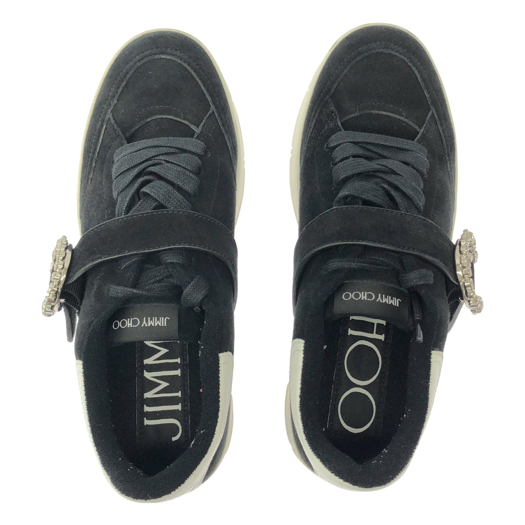 JIMMY CHOO / ジミーチュウ | OSAKA LACE UP XYT VCY / スエード レザー ビジュー装飾 スニーカー | 38 | ブラック | レディース