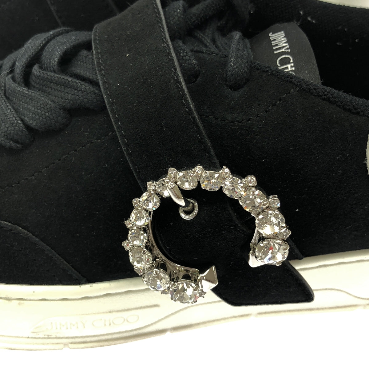 JIMMY CHOO / ジミーチュウ | OSAKA LACE UP XYT VCY / スエード レザー ビジュー装飾 スニーカー | 38 | ブラック | レディース