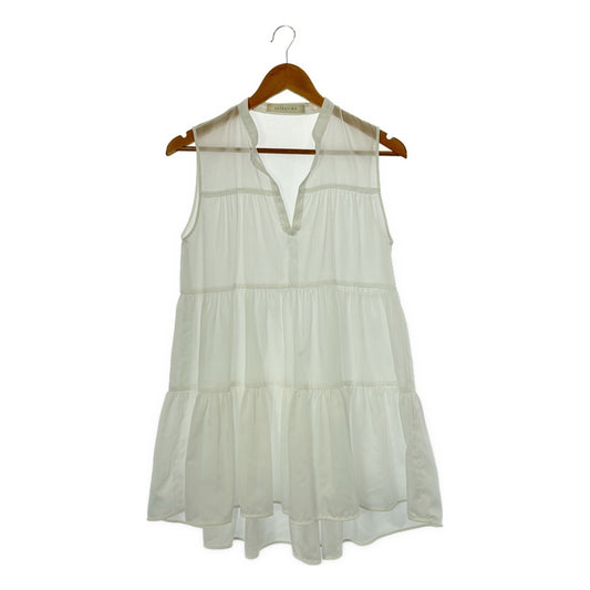 [Good Condition] ESTNATION | Sheer Tiered Skipper Sleeveless Pullover Blouse | White | Women's