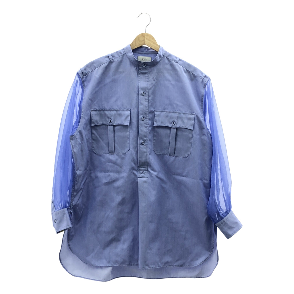 HYKE | 2021SS | 羅緞襯衫 透明袖立領棉質襯衫 | 1 | 藍色 | 女款