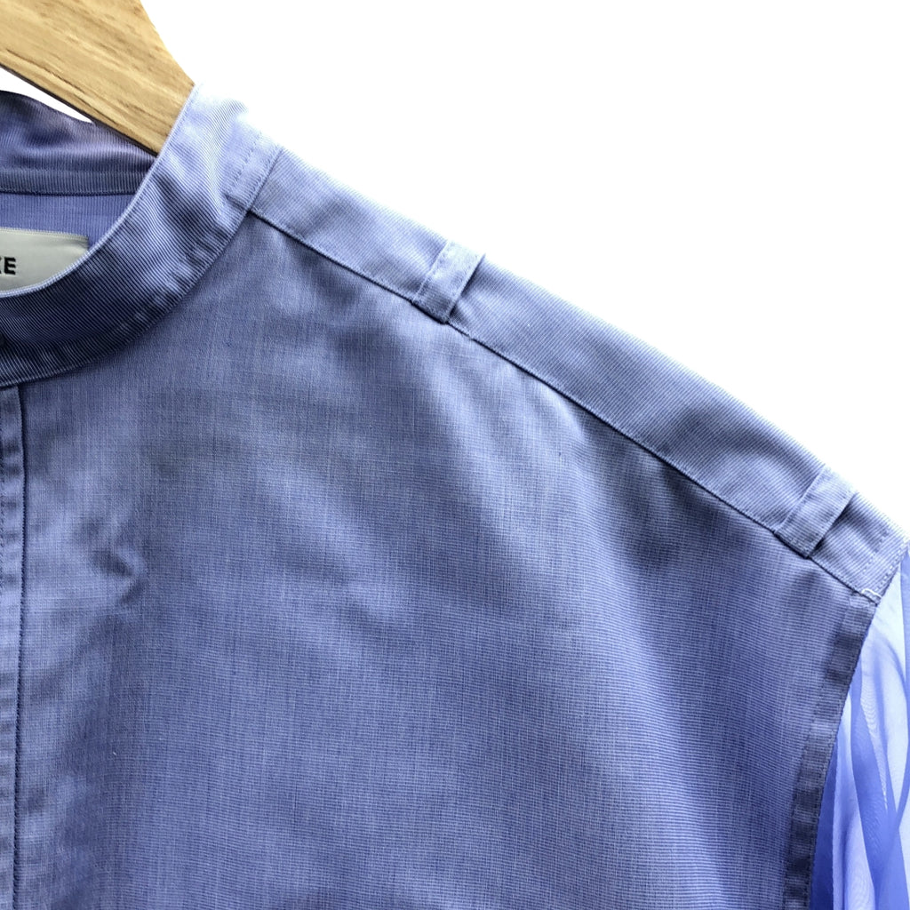 HYKE | 2021SS | 羅緞襯衫 透明袖立領棉質襯衫 | 1 | 藍色 | 女款