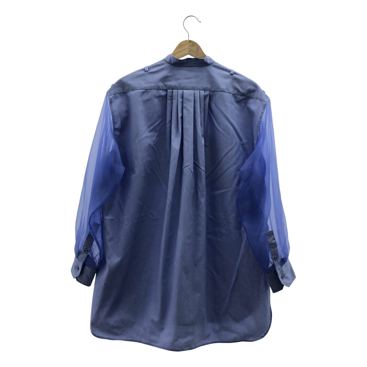 HYKE / ハイク | 2021SS | GROSGRAIN SHIRT シアースリーブ バンドカラー コットン シャツ | 1 | ブルー | レディース HYKE / ハイク | 2021SS | GROSGRAIN SHIRT シアースリーブ