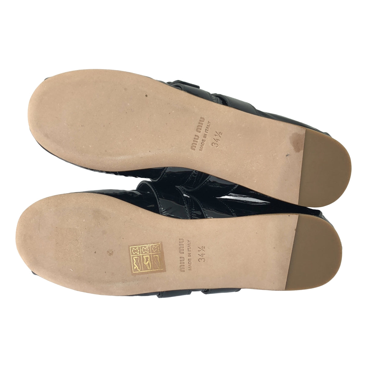 【美品】  miu miu / ミュウミュウ | パテントレザー リボン ダブルストラップ バレエシューズ | 34 1/2 | ブラック | レディース