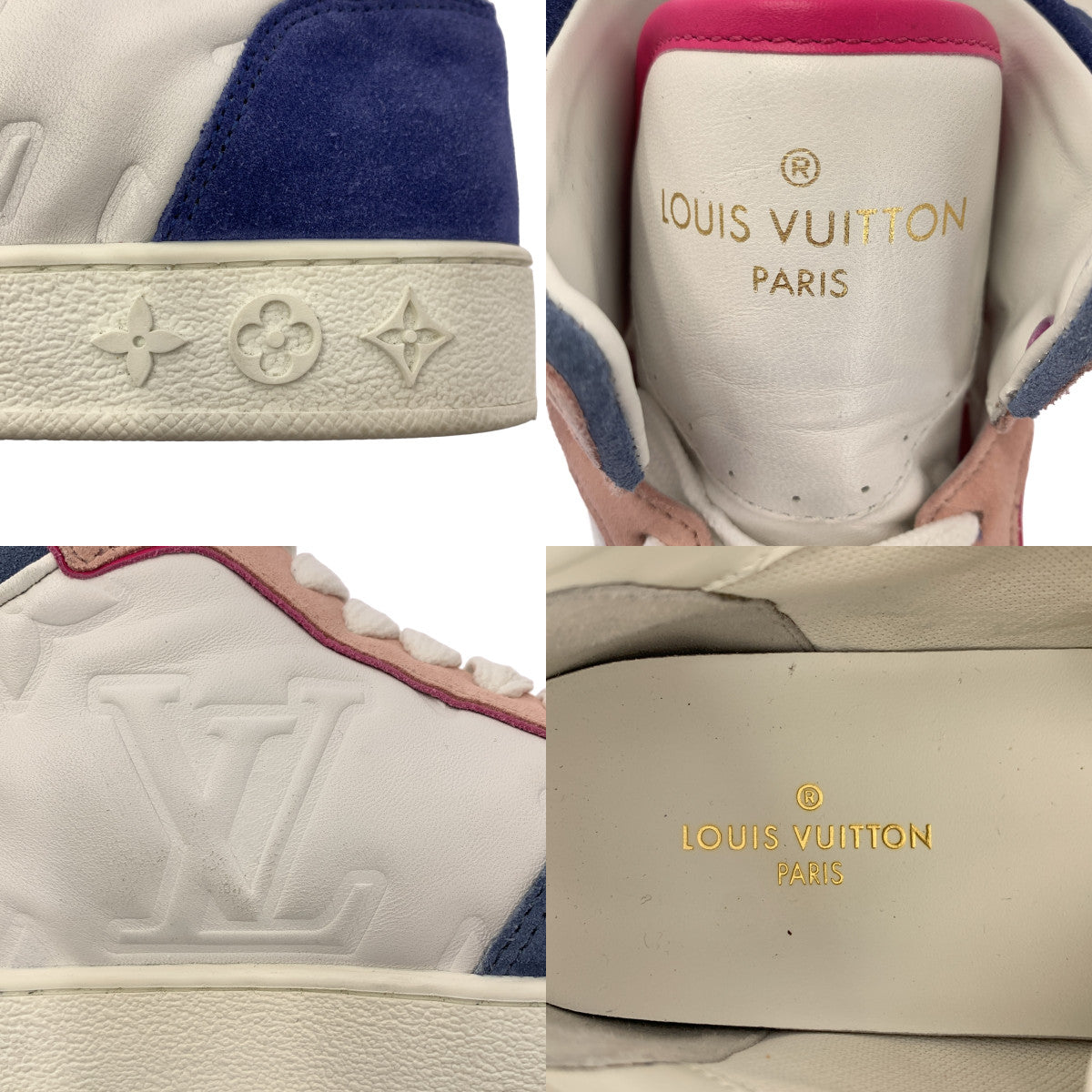 【美品】  Louis Vuitton / ルイヴィトン | レザー ブーンボックスライン LV ロゴ ハイカット スニーカー | 34 1/2 | ホワイト/ブルー/ピンク系 | レディース