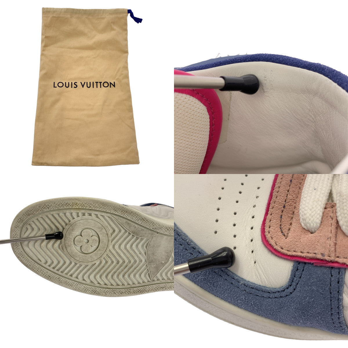 【美品】  Louis Vuitton / ルイヴィトン | レザー ブーンボックスライン LV ロゴ ハイカット スニーカー | 34 1/2 | ホワイト/ブルー/ピンク系 | レディース
