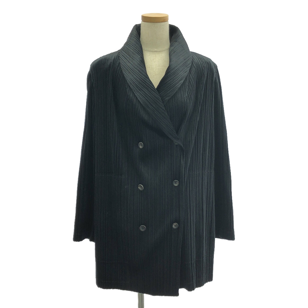 PLEATS PLEASE ISSEY MIYAKE / プリーツプリーズイッセイミヤケ | プリーツ加工 ベロア ショールカラー ジャケット コート | 3 | ブラック | レディース