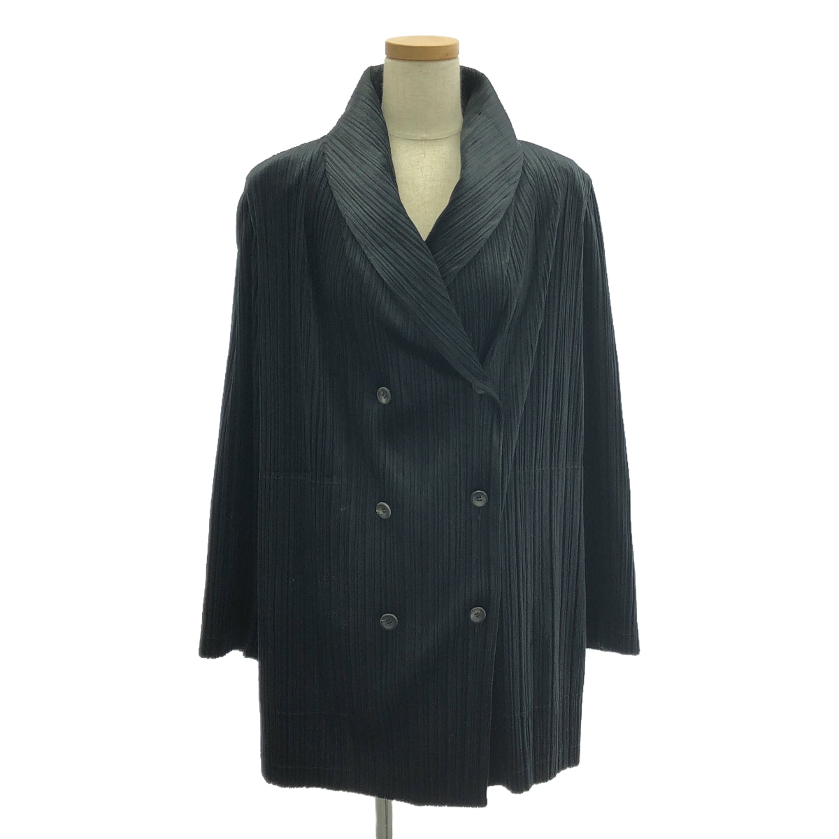 PLEATS PLEASE ISSEY MIYAKE / プリーツプリーズイッセイミヤケ | プリーツ加工 ベロア ショールカラー ジャケット コート | 3 | ブラック | レディース
