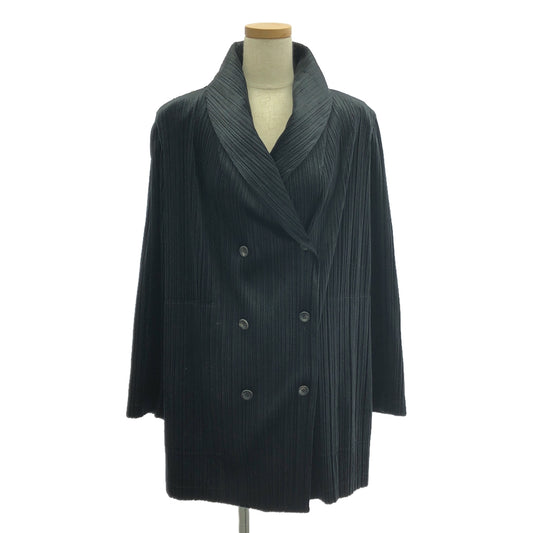 PLEATS PLEASE ISSEY MIYAKE | Pleated Velvet Shawl Collar Jacket Coat | Size 3 | Black | Women's