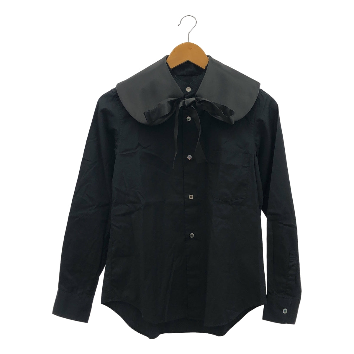 [狀況極佳] COMME des GARÇONS | 2016 秋冬 | 緞面圓領立領棉質襯衫 | XS 碼 | 黑色 | 女款
