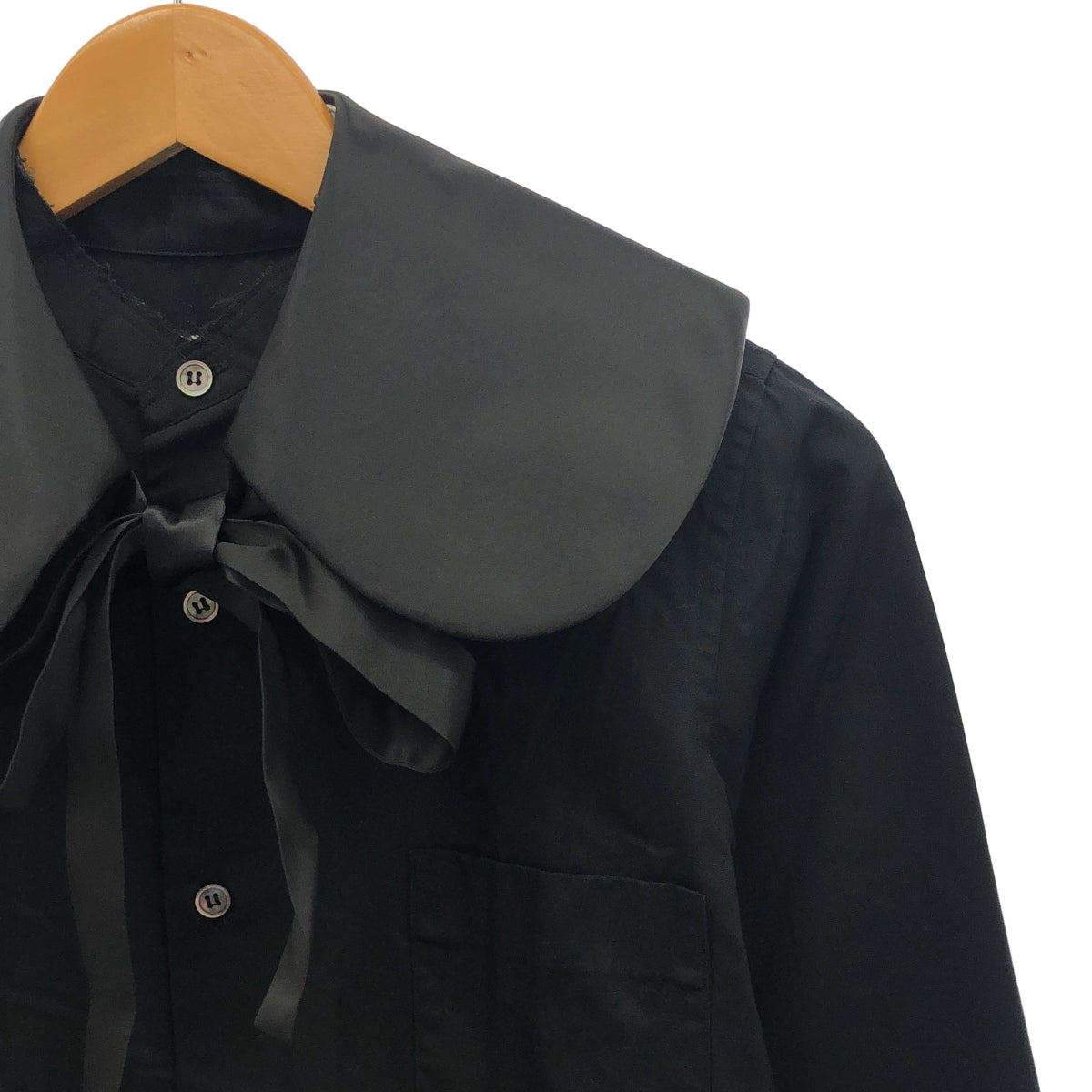 [狀況極佳] COMME des GARÇONS | 2016 秋冬 | 緞面圓領立領棉質襯衫 | XS 碼 | 黑色 | 女款