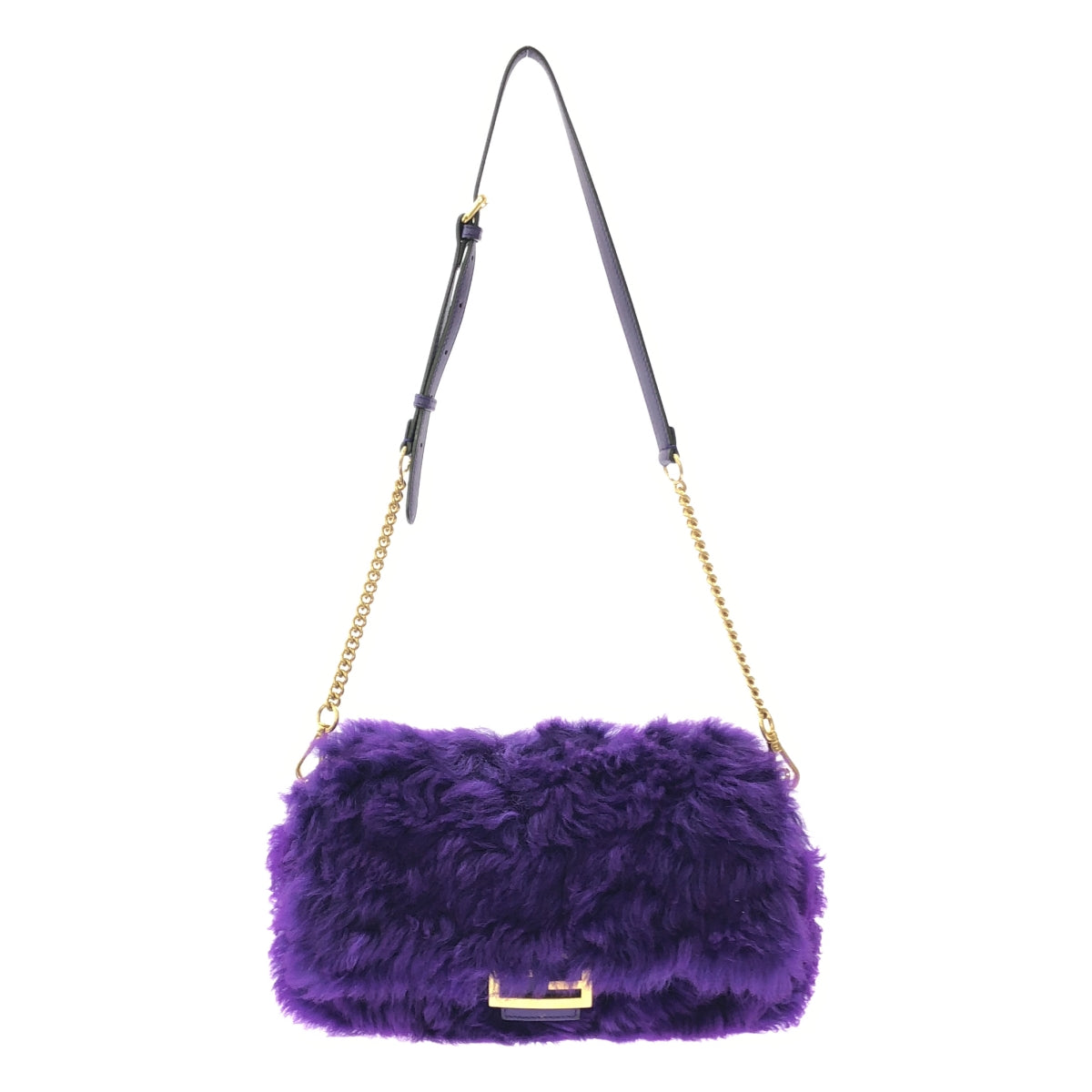 【미품】 FENDI / 펜디 | FUR &amp; LEATHER BAGUETTE / 2way 체인 숄더 포함 가죽 모피 바게트 백 | 보라색 | 여성