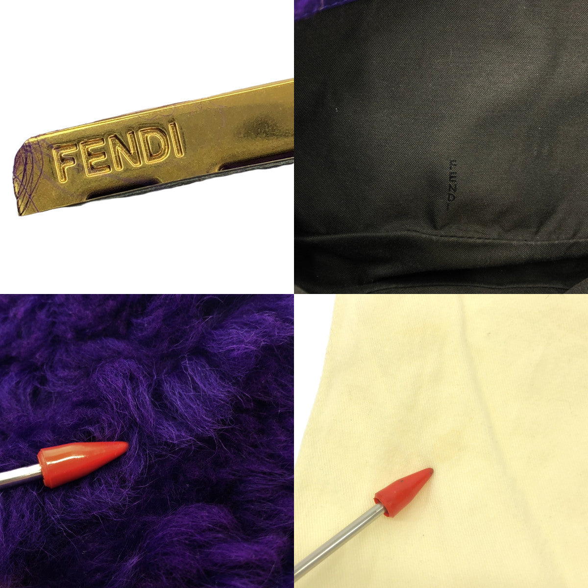 【미품】 FENDI / 펜디 | FUR &amp; LEATHER BAGUETTE / 2way 체인 숄더 포함 가죽 모피 바게트 백 | 보라색 | 여성