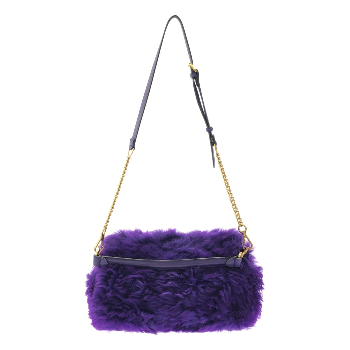 [Good Condition] FENDI | FUR &amp; LEATHER BAGUETTE / 2-way Leather and Fur Baguette Bag with Chain Shoulder | Purple | Women's