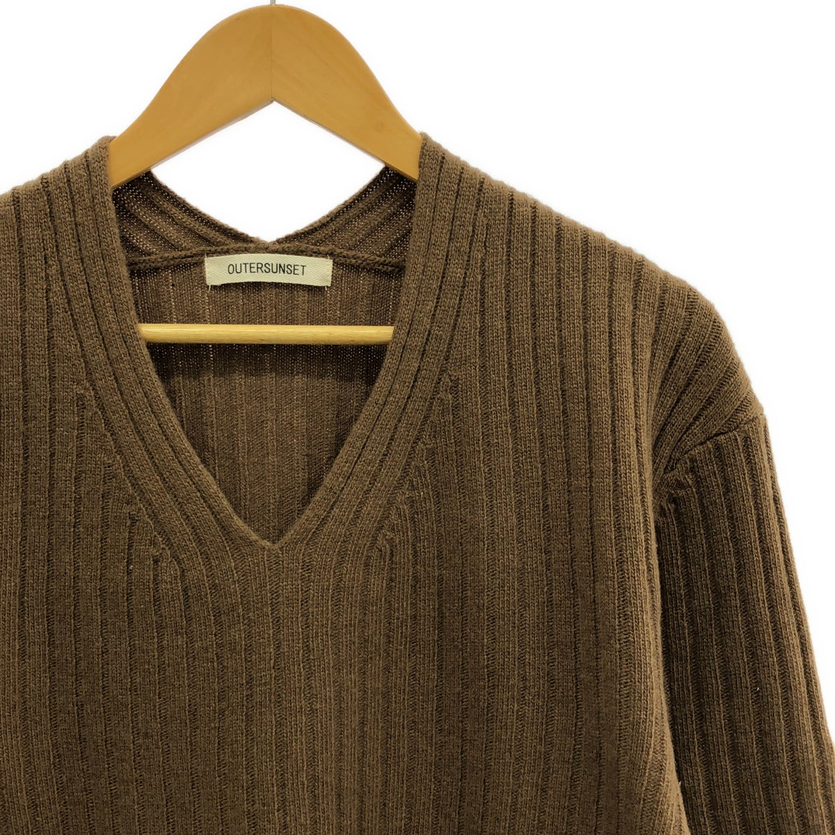 外日落 |羅紋V領針織套裝 / 羅紋開衩裙 | F |布朗 |女性的