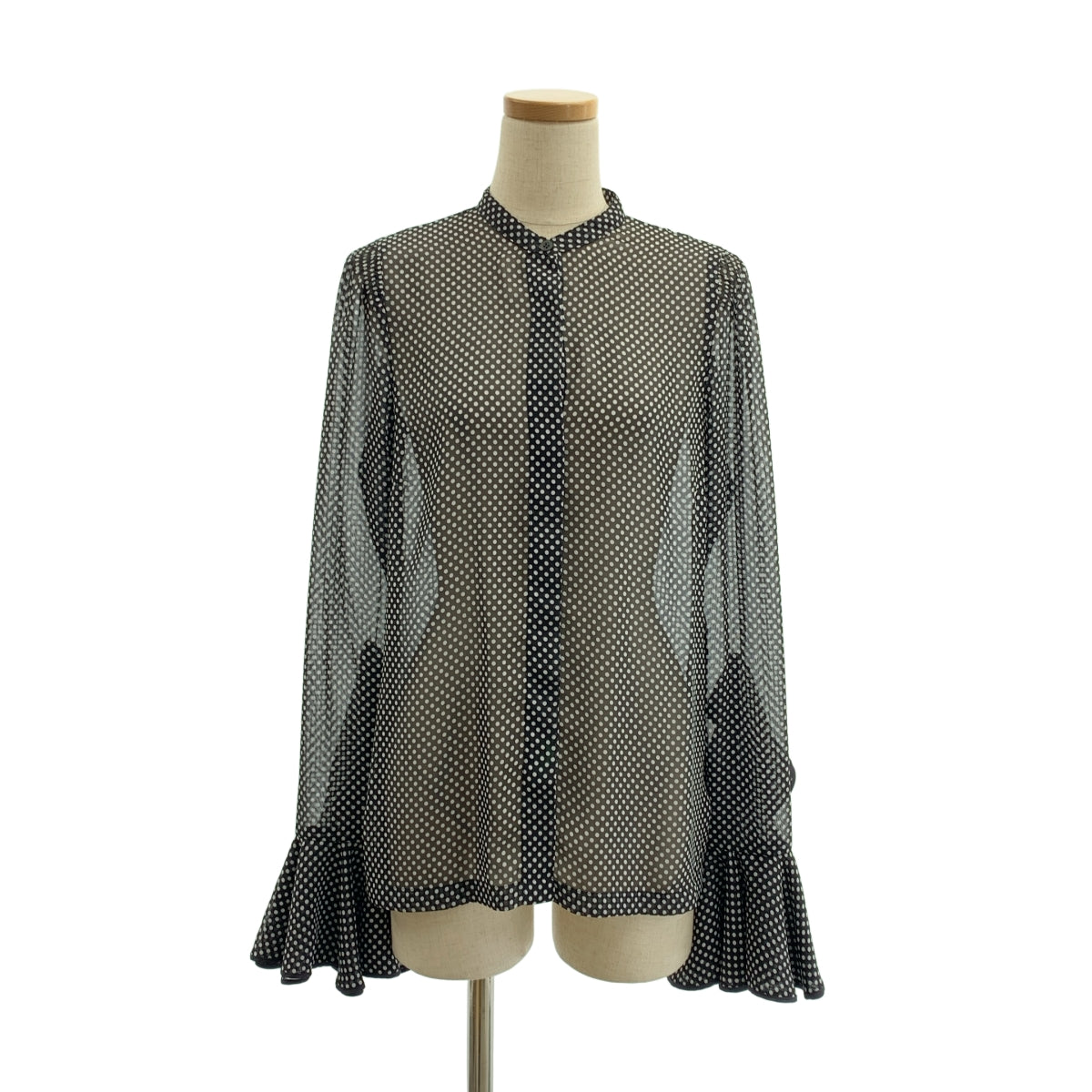 DRIES VAN NOTEN / ドリスヴァンノッテン | ドット フリル ボリュームスリーブ シアー バンドカラー シャツ ブラウス | 34 | レディース