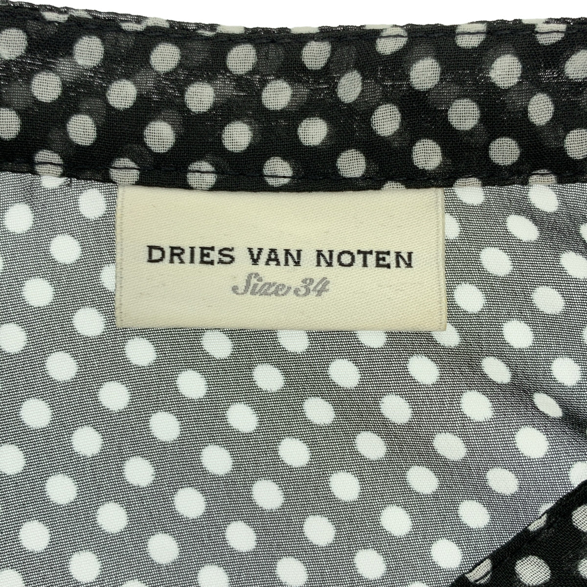 DRIES VAN NOTEN / ドリスヴァンノッテン | ドット フリル ボリュームスリーブ シアー バンドカラー シャツ ブラウス | 34 | レディース