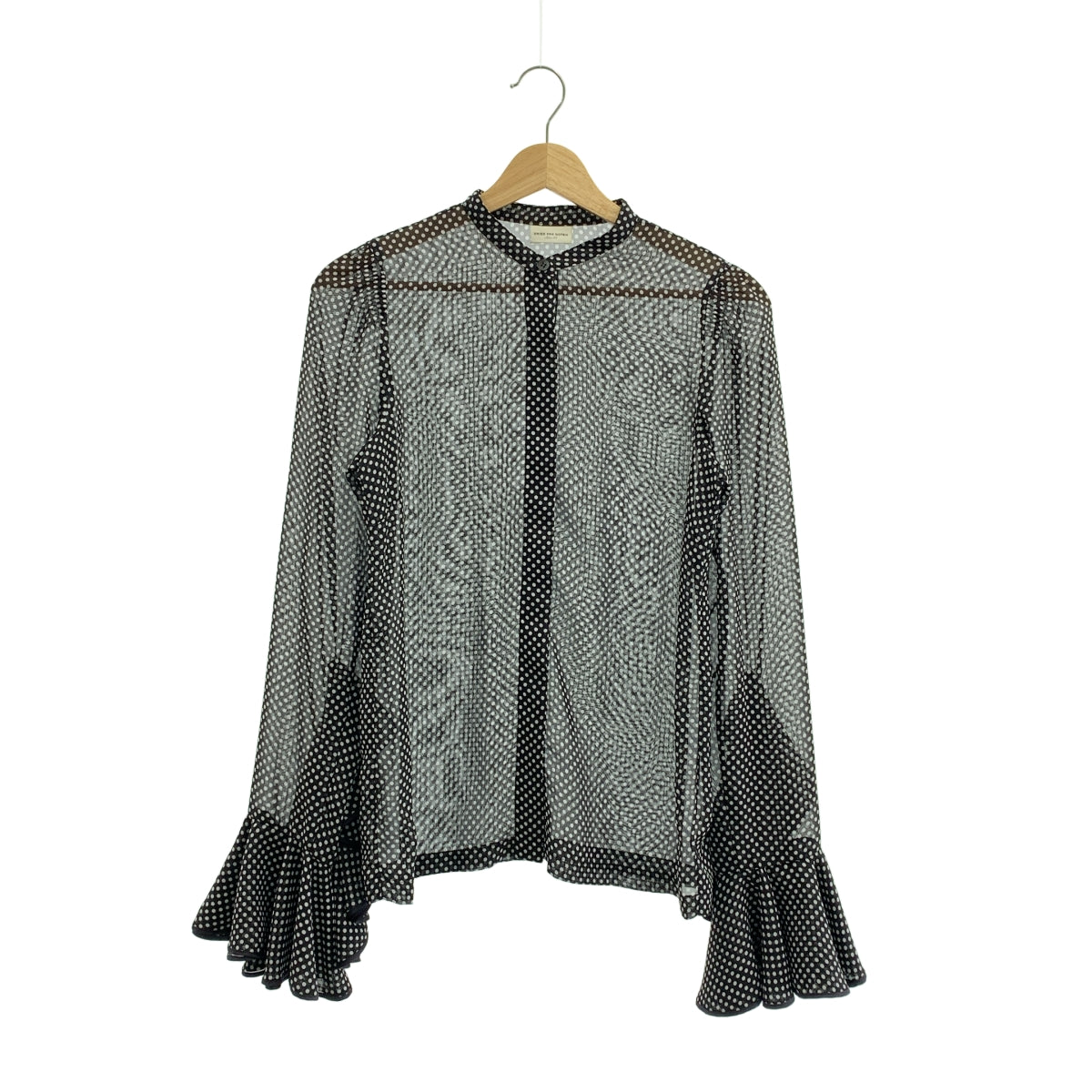 【미품】 DRIES VAN NOTEN / 드리스 반 노텐 | 도트 프릴 볼륨 슬리브 시아 밴드 컬러 셔츠 블라우스 | 34 | 블랙 / 화이트 | 여성