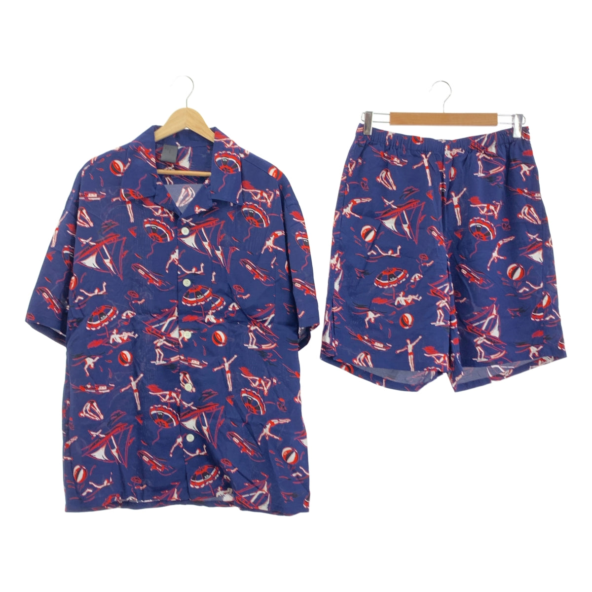 N.HOOLYWOOD / エヌハリウッド | セットアップ レーヨン 総柄 オーバーシルエット オープンカラーシャツ / ドローストリング ショートパンツ ショーツ | 42 | メンズ