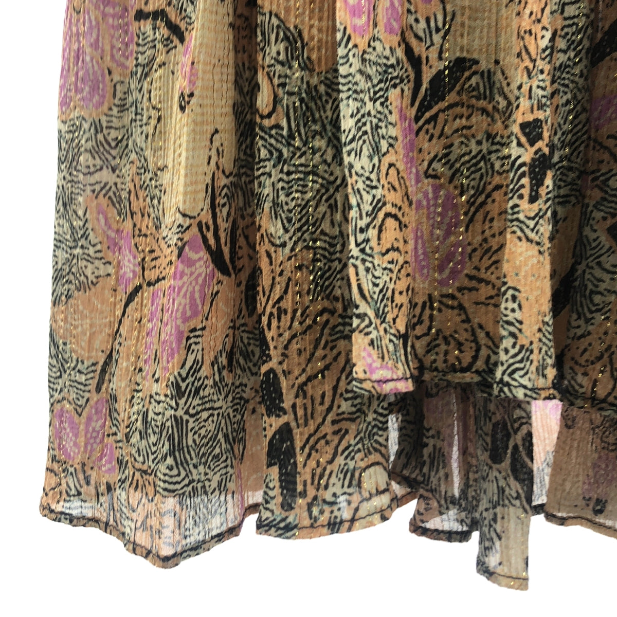 ULLA JOHNSON | 金色混紡棉絲全印花荷葉邊洋裝 | 2 碼 | 多色 | 女款