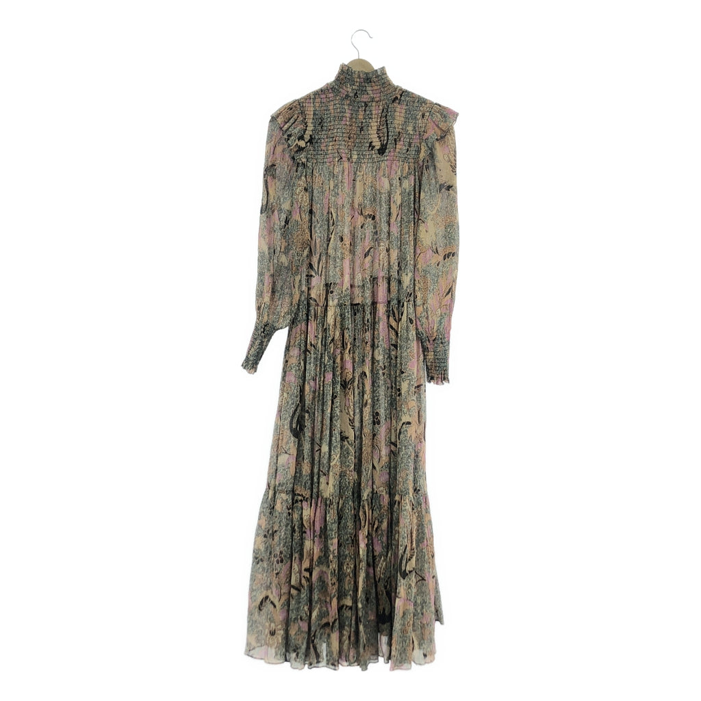 ULLA JOHNSON / ウラジョンソン | 金糸混 コットンシルク 総柄 フリル ワンピース | 2 | マルチカラー | レディース