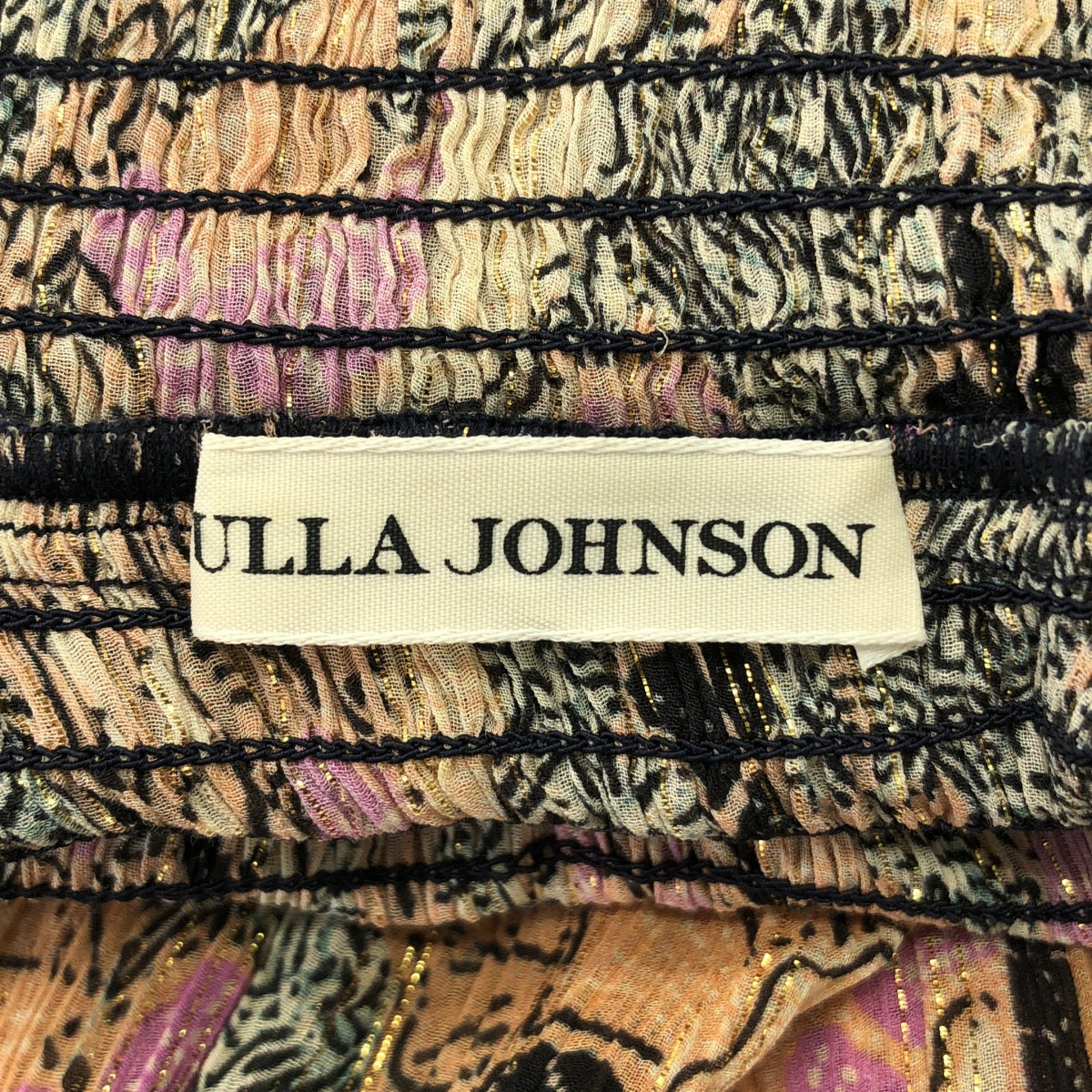 ULLA JOHNSON | 金色混紡棉絲全印花荷葉邊洋裝 | 2 碼 | 多色 | 女款