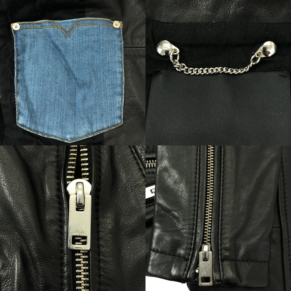 DIESEL / 디젤 | 소가죽 카우레자 백 프린트 더블 라이더스 재킷 / 총 안감 | XXS |